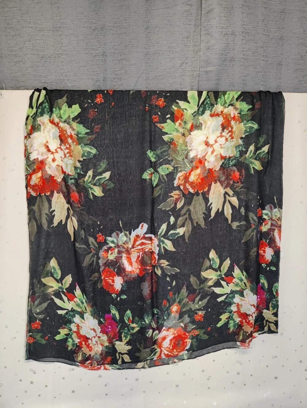 Naturally Knotty 100% Modal Oversized Floral Scarf Wrap Black Red 42x78